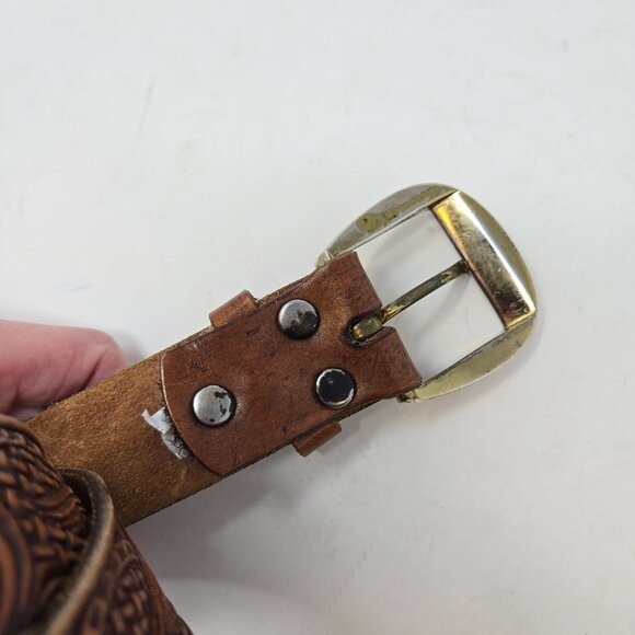Western Tooled Leather Belt W/ Eagle Design 44" 1.5" Wide Top Grain Leather Bras - Picture 4 of 8